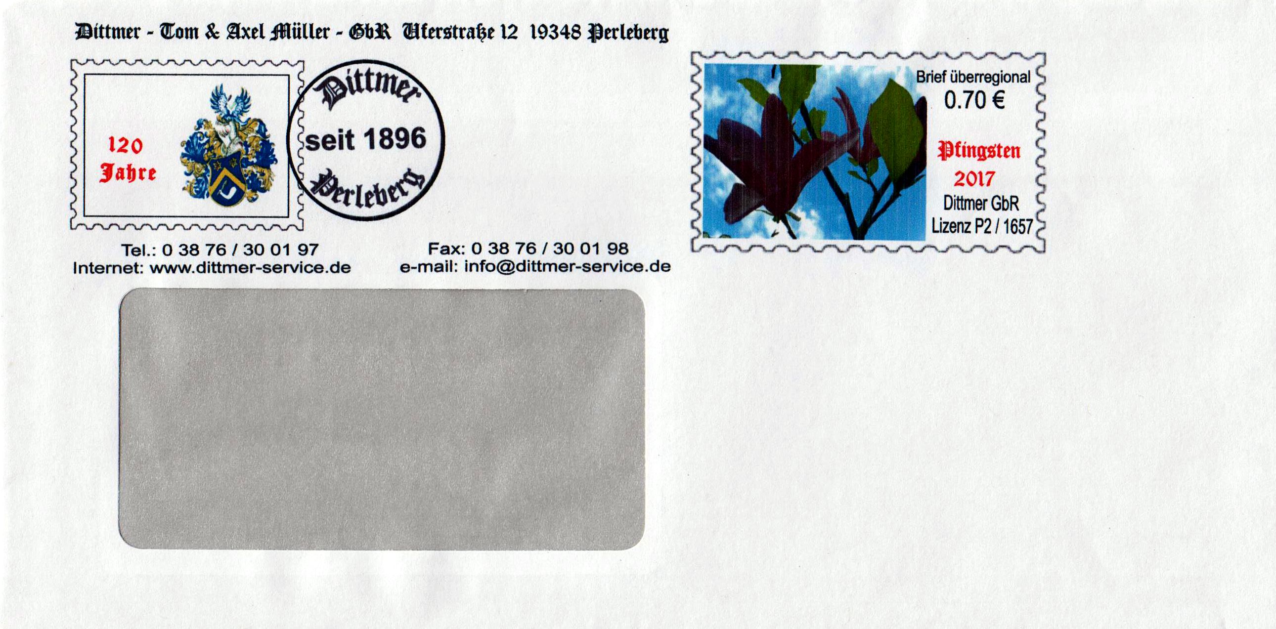 Pfingsten 2017, 0.70 €, DIN lang mit Fenster