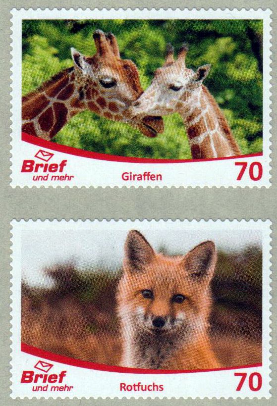 Zootiere "Giraffe und Rotfuchs" 2019 aus Rolle, gestempelt