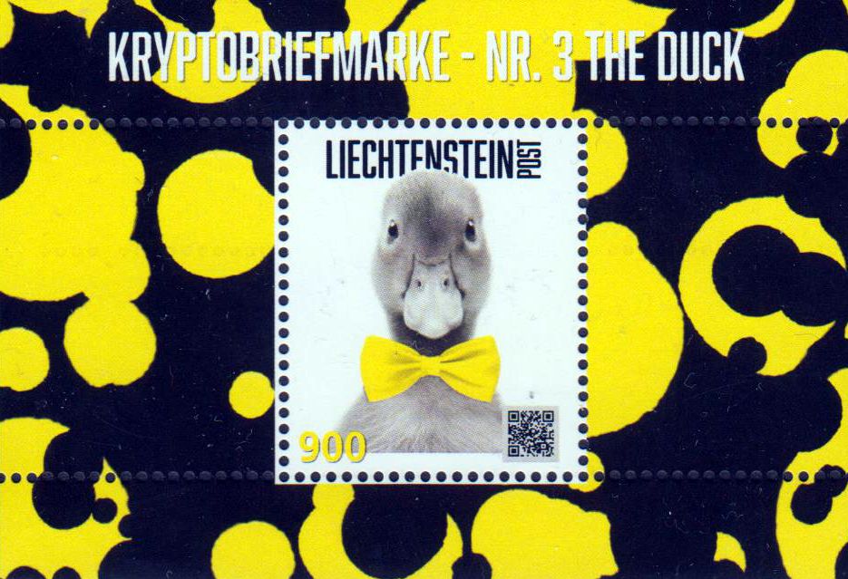 Block: Crypto Nr. 3 "The Duck" 2023, digitale Marke "Blaue Fliege"