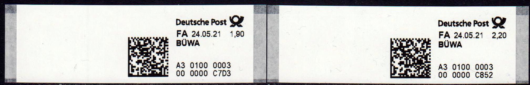 Poststation-ATM 2021, BÜWA-Satz, kleines Format, sk