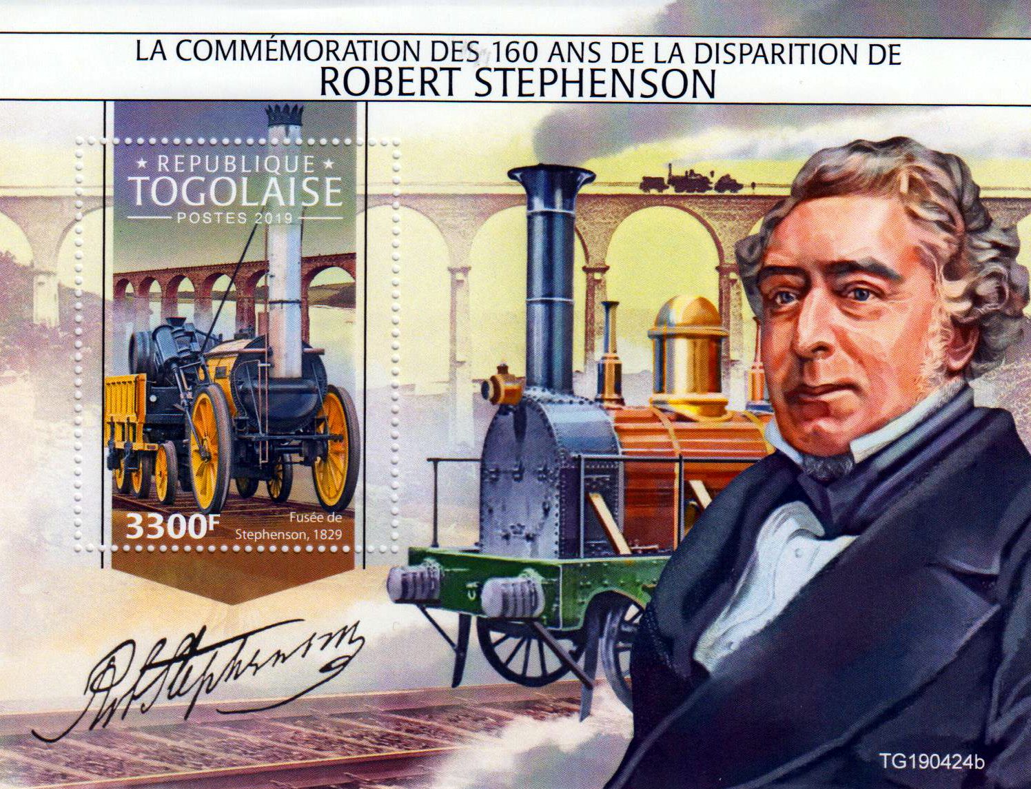 Block: 160. Todestag Robert Stephenson, Eisenbahn, Brücke