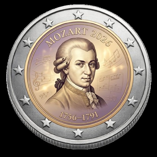 2 Euro Münze coloriert "250 Jahre Wolfgang Amadeus Mozart 2026"