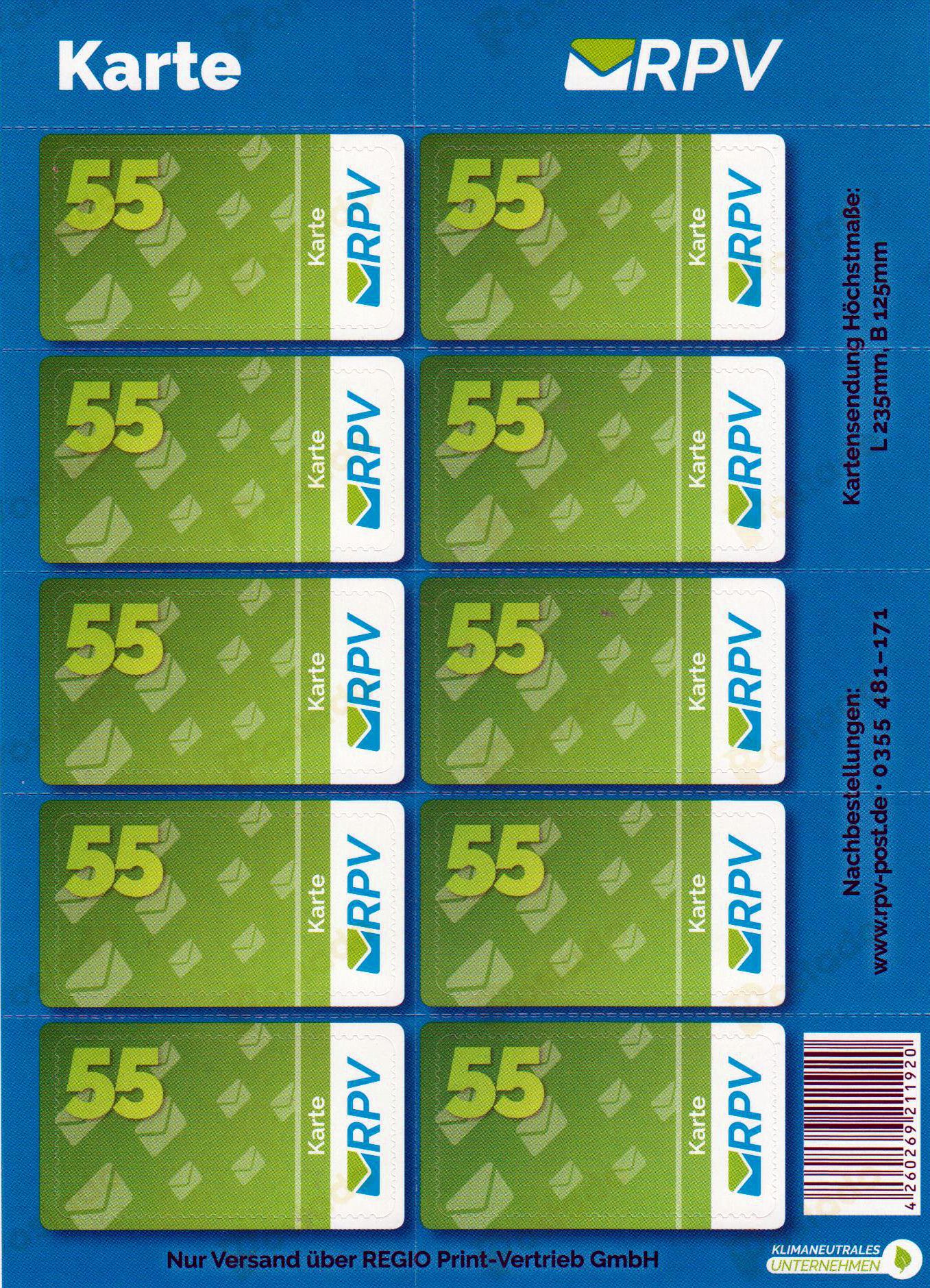55 Cent Postkarte 2019
