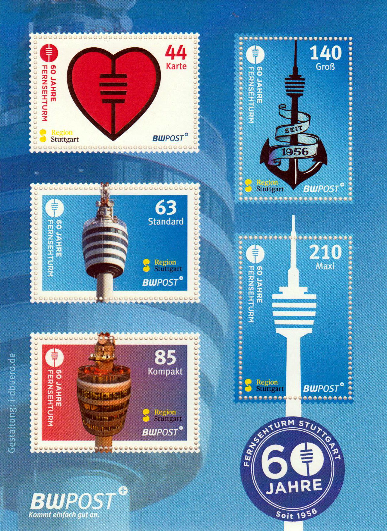 Block: 60 Jahre Fernsehturm Stuttgart 2016 gestempelt