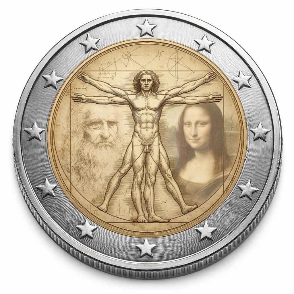 2 Euro Münze coloriert "Leonardo da Vinci -  Meisterwerke" 2026