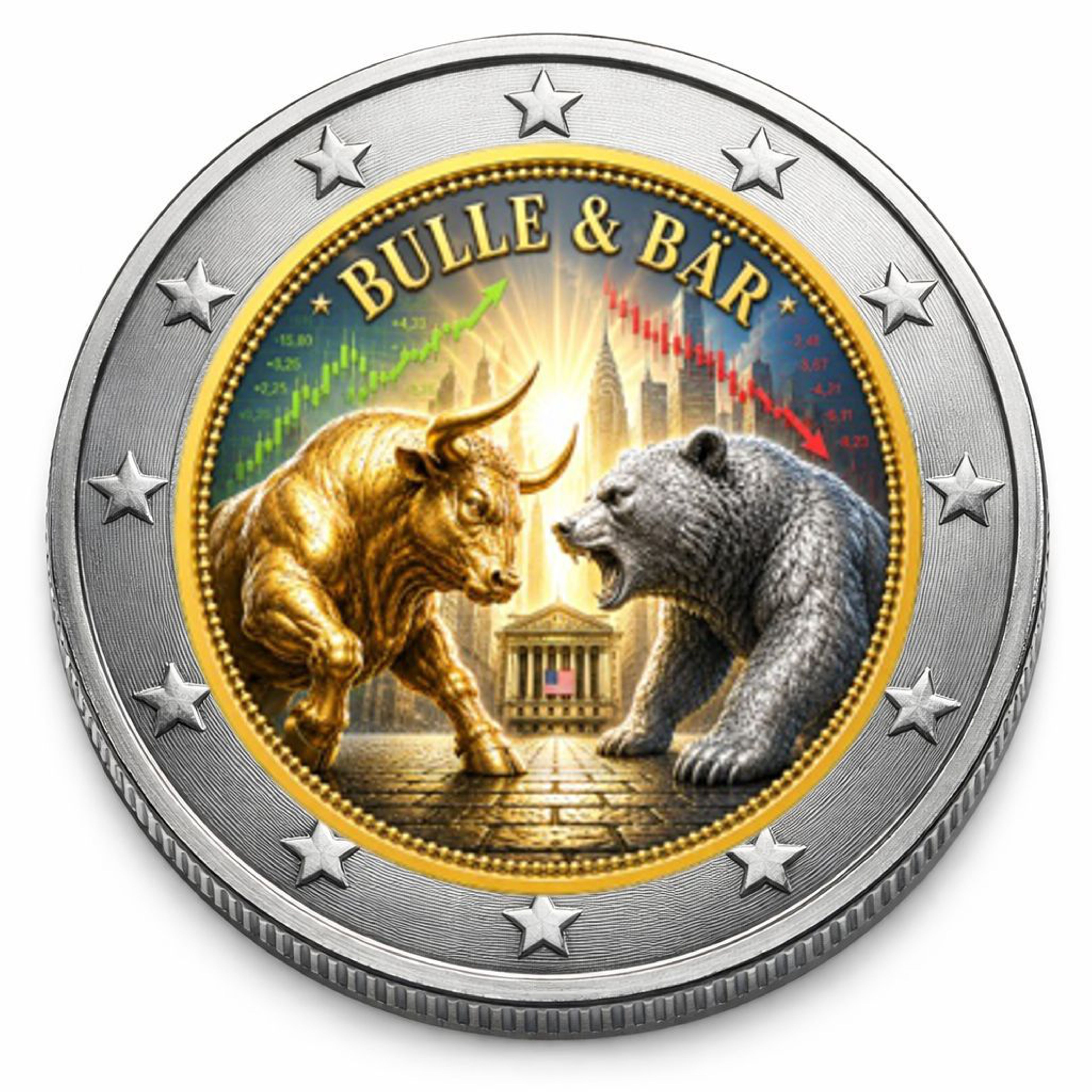 2 Euro Münze coloriert "Bulle und Bär" 2026