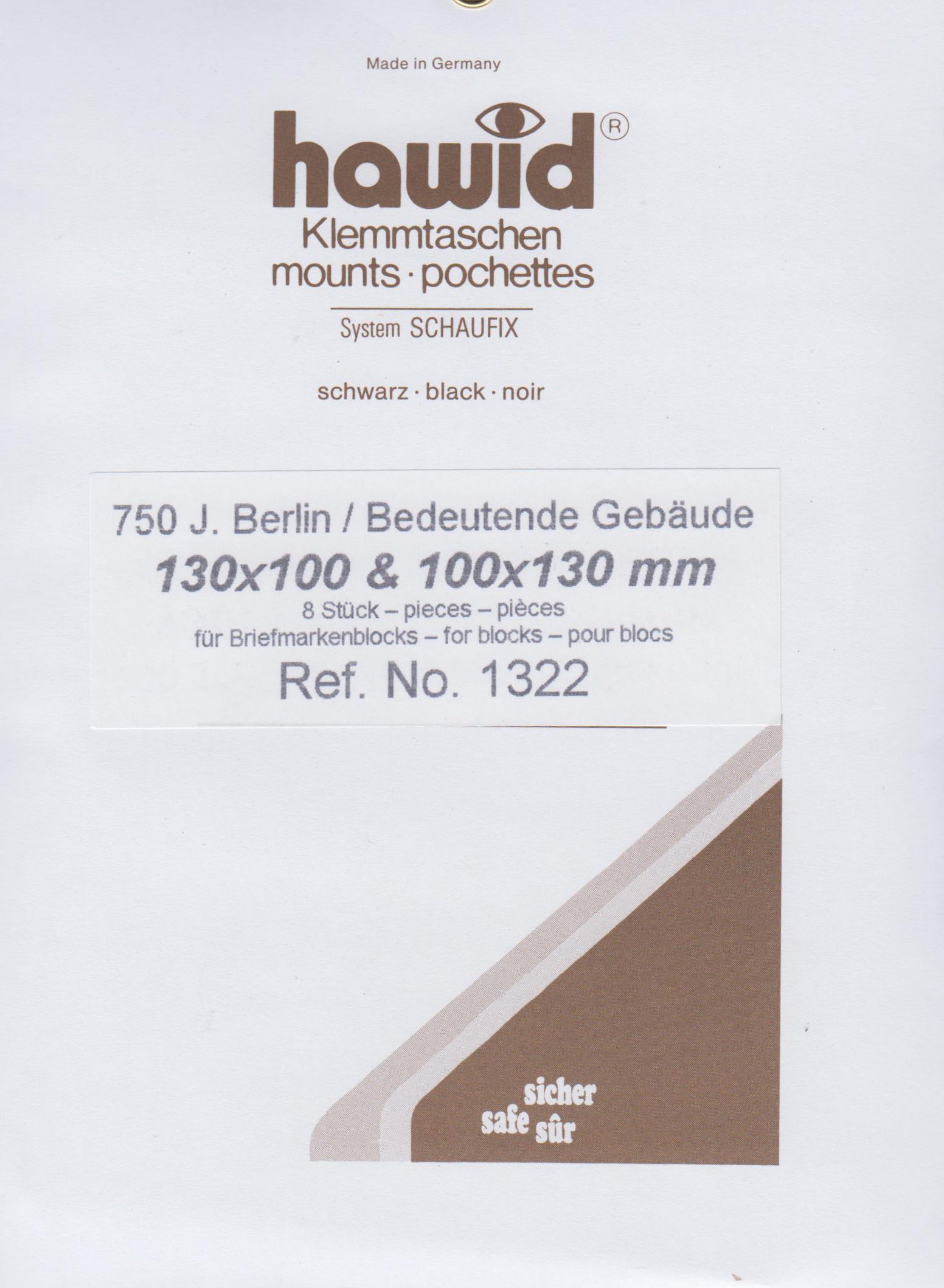 Hawid Klemmtasche 1322, 8 Stück schwarz, 130x100 & 100x130 mm, System Schaufix