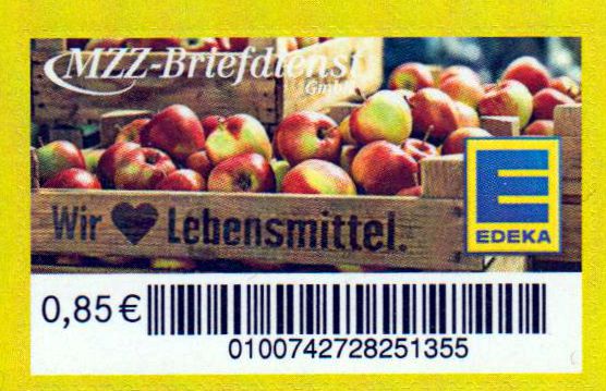 EDEKA, 85 Cent-Marke als Nachdruck 2019, neues Design, Motiv Apfelkiste