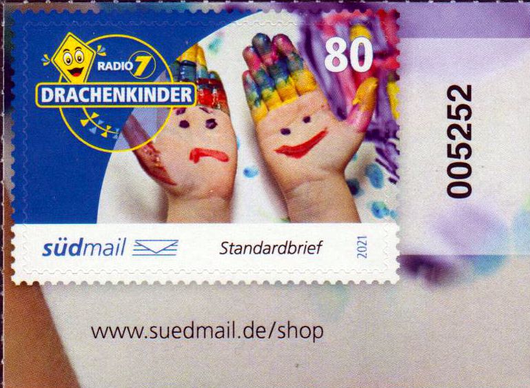 Drachenkinder, Portoänderung 2022 als Eckrandstück mit Zählnummer