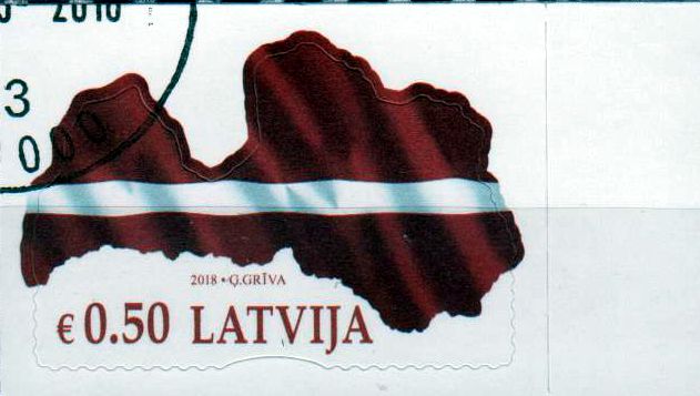 Landkarte, Flagge Lettlands, sk, gestempelt
