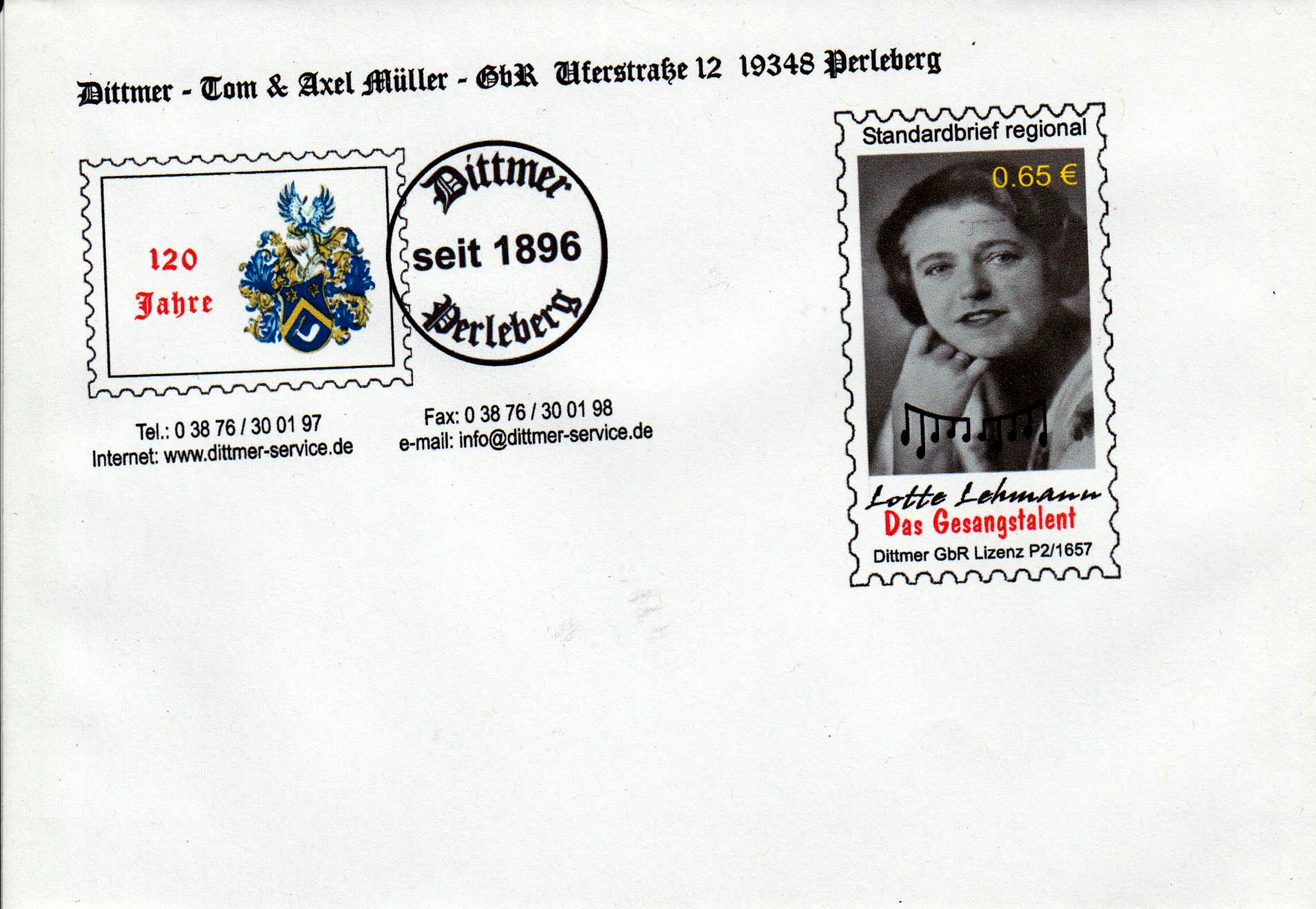 Lotte Lehmann "Gesangstalent", C6 Kuvert zu 65 Cent