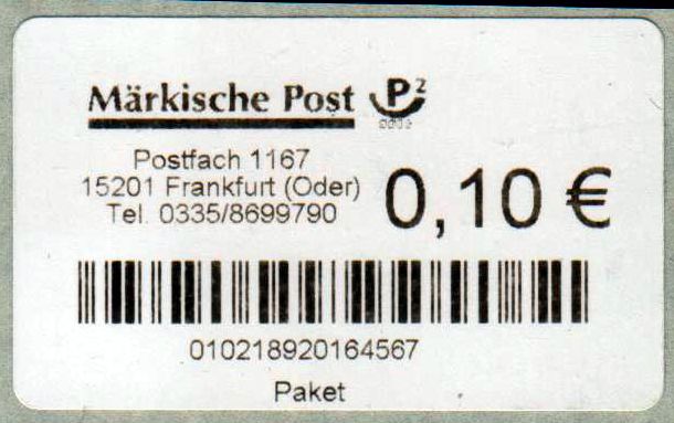 Fehldruck-Label "0,10 €" anstatt 10 € für Porto Paketmarke, sk