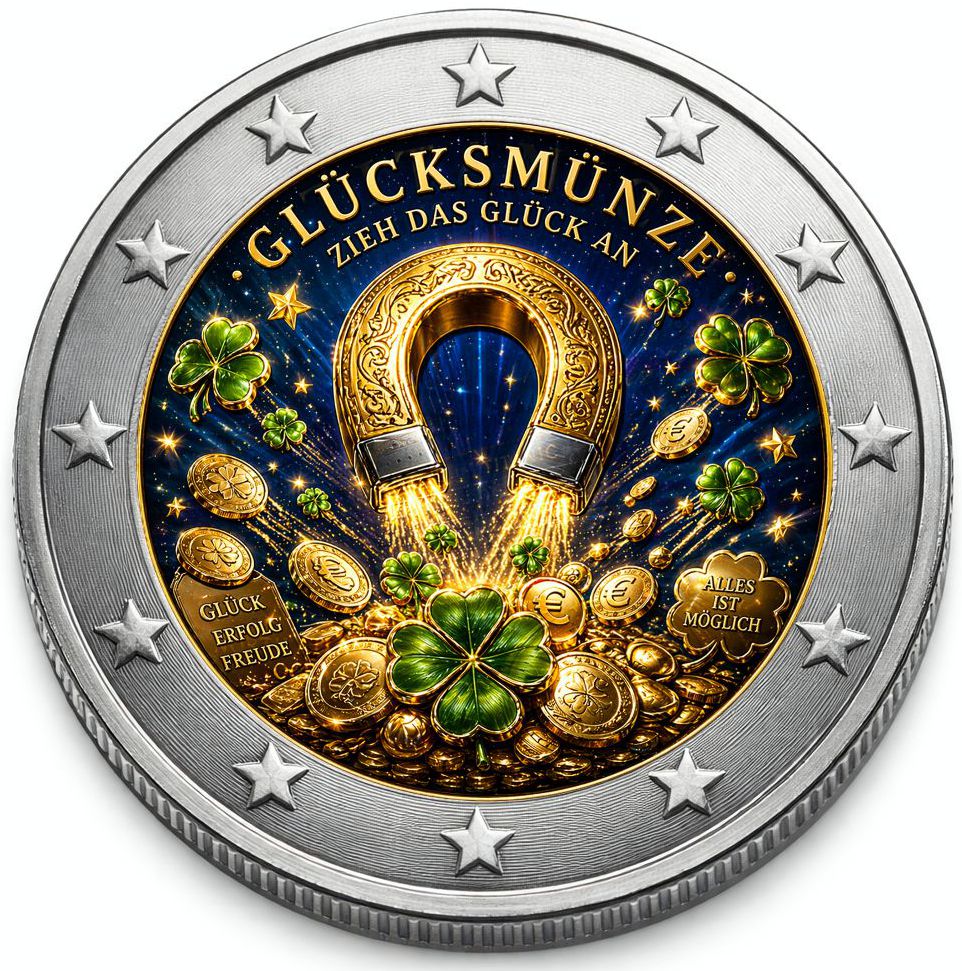 2 Euro Münze coloriert "Glücksmünze" 2026