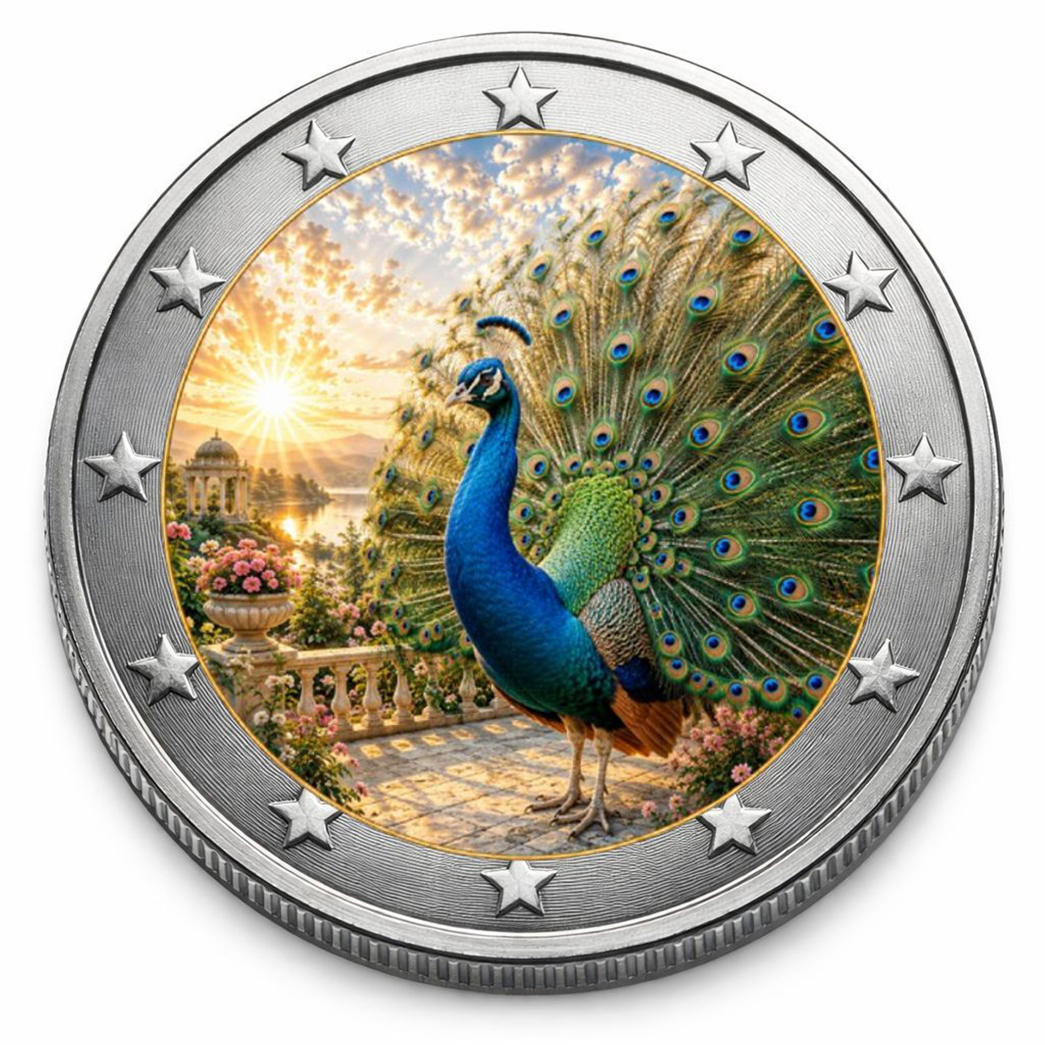 2 Euro Münze coloriert "Pfau" 2026