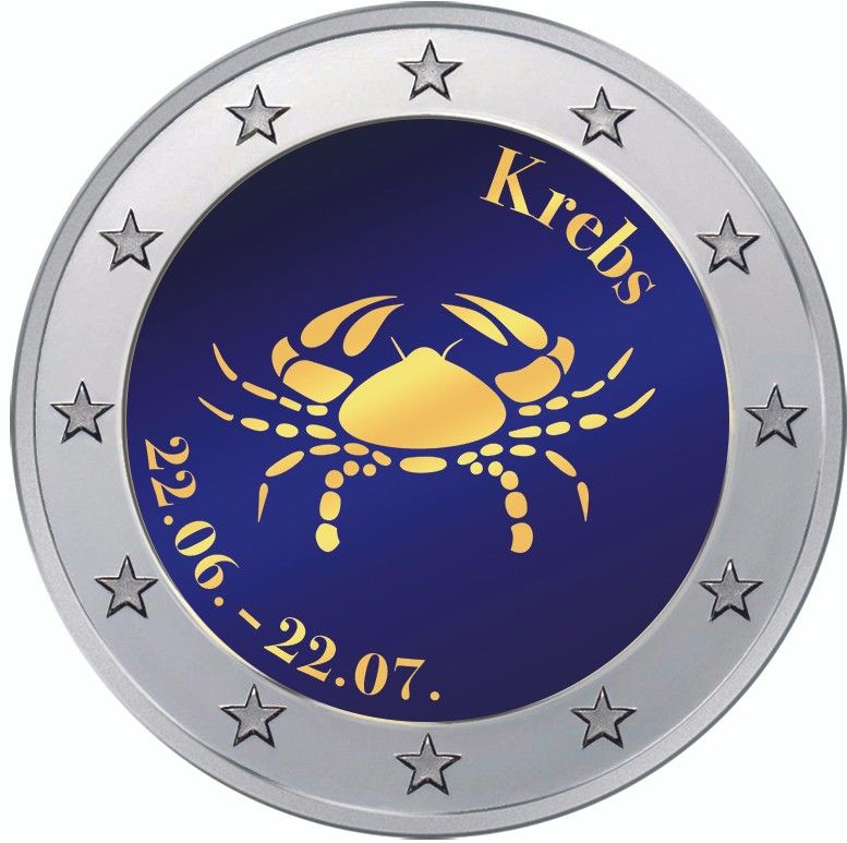2 Euro Münze coloriert "Sternzeichen -  Krebs"