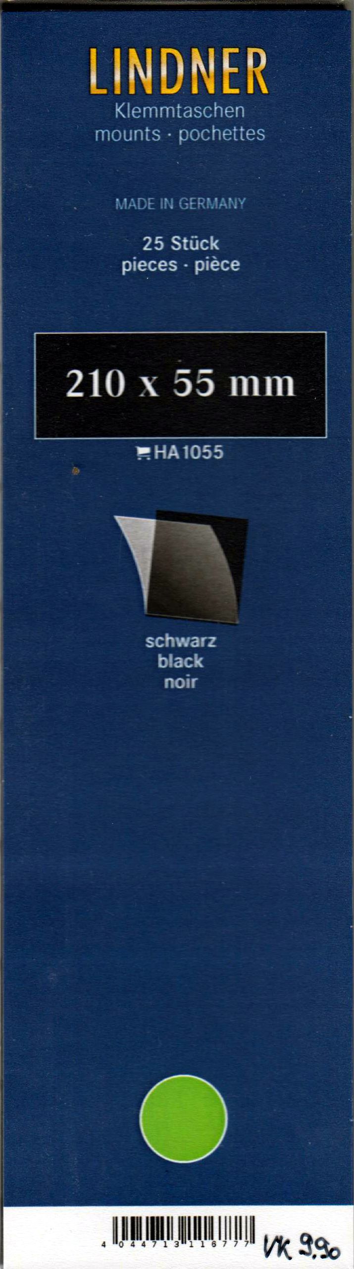 Lindner Klemmstreifen HA1055, zu 25 Stück 210 x 55 mm, schwarz