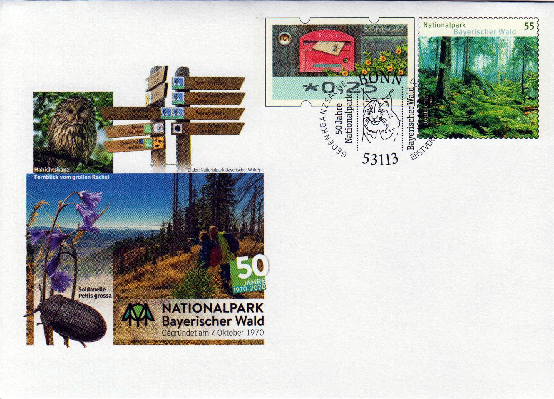 50 Jahre Nationalpark Bayerischer Wald 2020, mit Erstverw.stempel