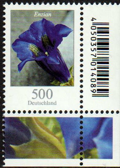 Dauer: Blume, 500er, Enzian, Eckrand- stück mit Strichcode, NEU!!!