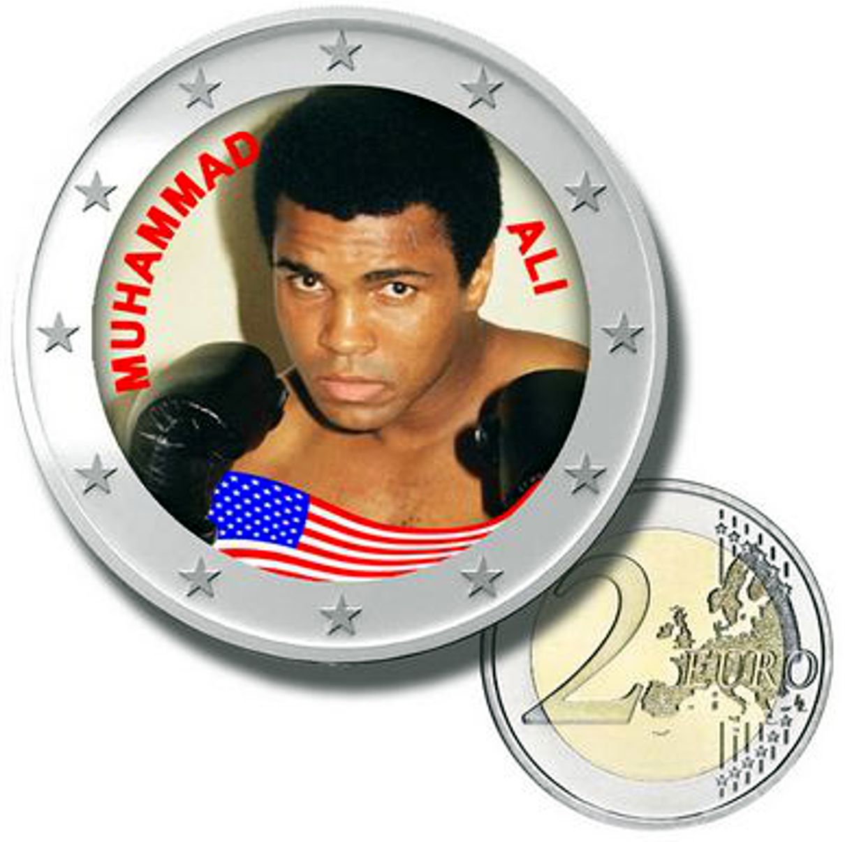 2 Euro Münze coloriert "Muhammad Ali"