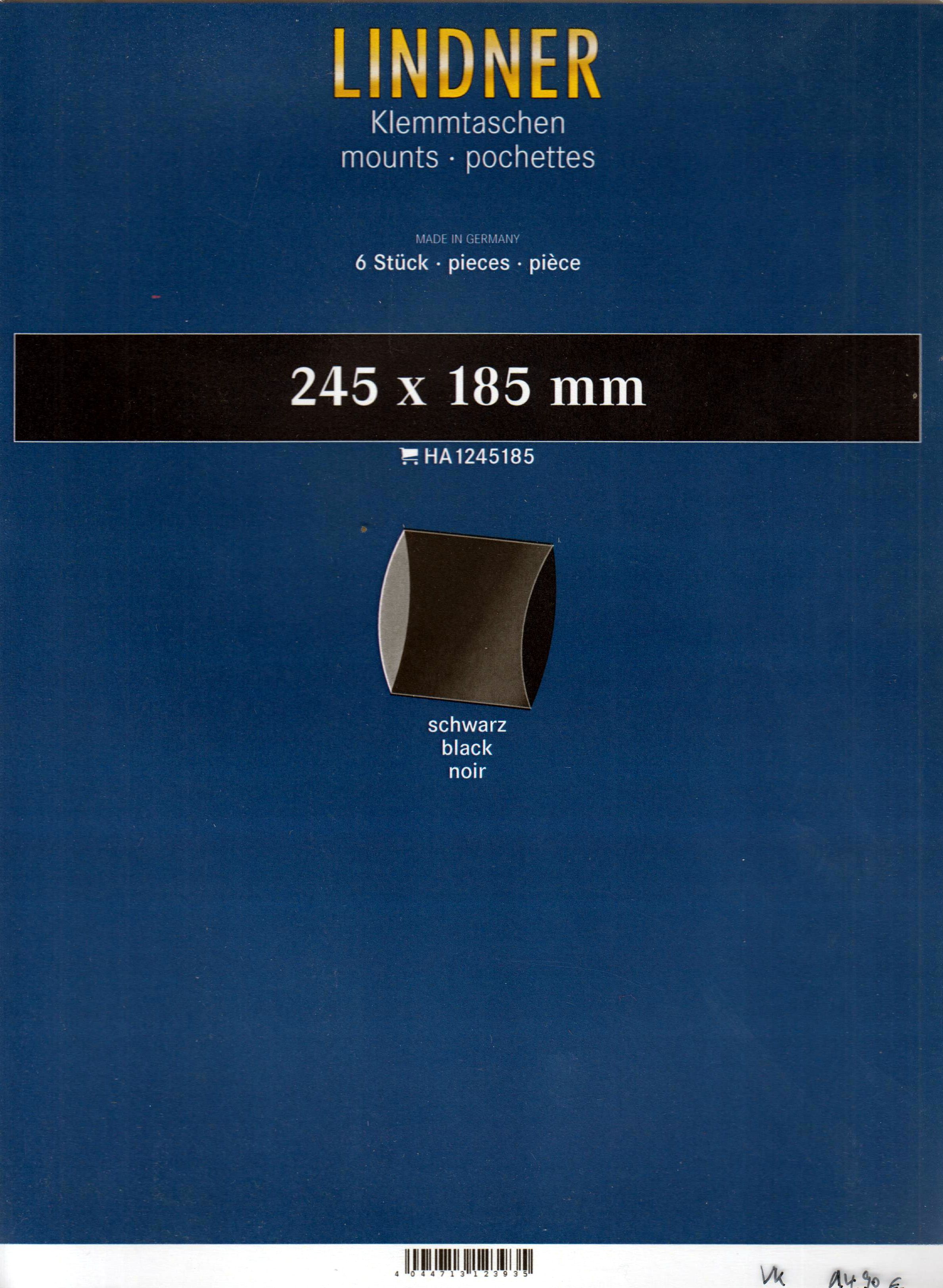 Lindner Klemmtaschen "Blockstreifen" HA1245185, zu 6 Stück 245 x 185 mm, schwarz