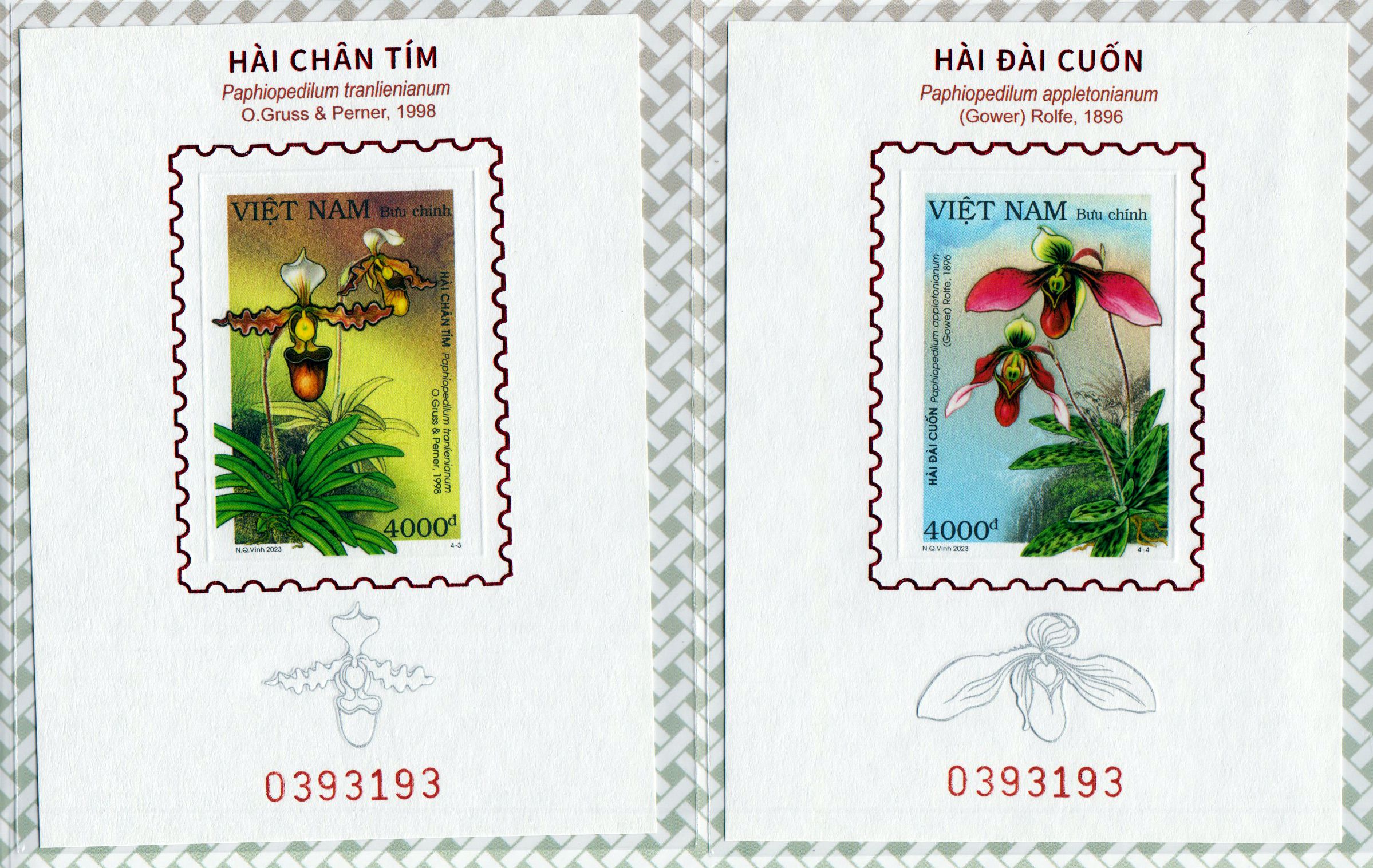Block: Orchideen Deluxe Version I 2023, rote Nummer, roter Aufdruck
