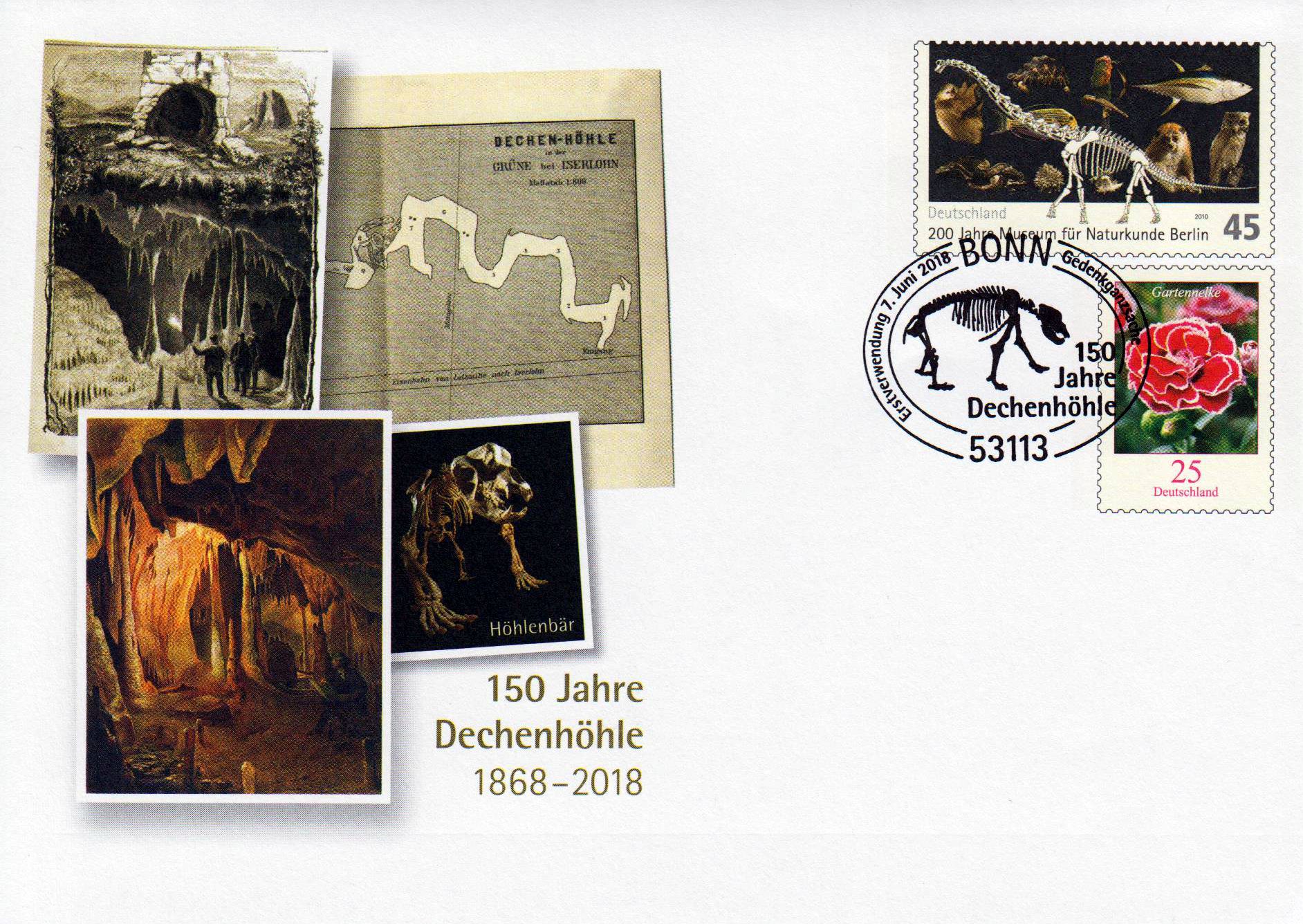 150 Jahre Dechenhöhle, mit Erstver- wendungsstempel Bonn 7.6.2018