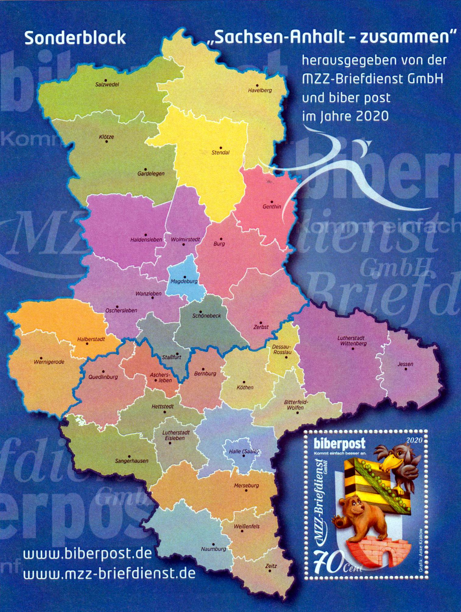 Block: Sachsen-Anhalt 2020, Gemein- schaftsausgabe mit Biber Post