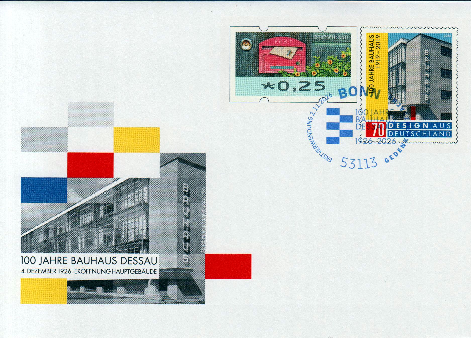 100 Jahre Bauhaus Dessau 2026, mit Erstverwendungsstempel