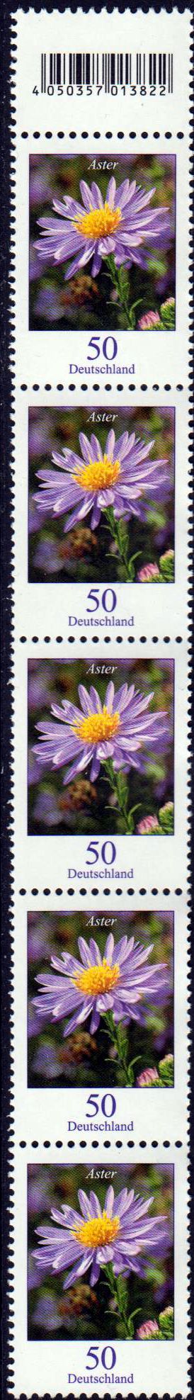 Dauer: Aster, 50ct, 5er-Streifen, mit anhängender Codemarke