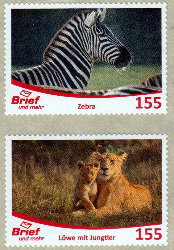 Zootiere 2022, Löwen und Zebra (155ct), als Rollenmarken-Paar