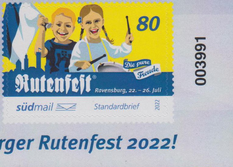 Rutenfest 2022, als Eckrandstück mit schwarzer Bogenzählnummer