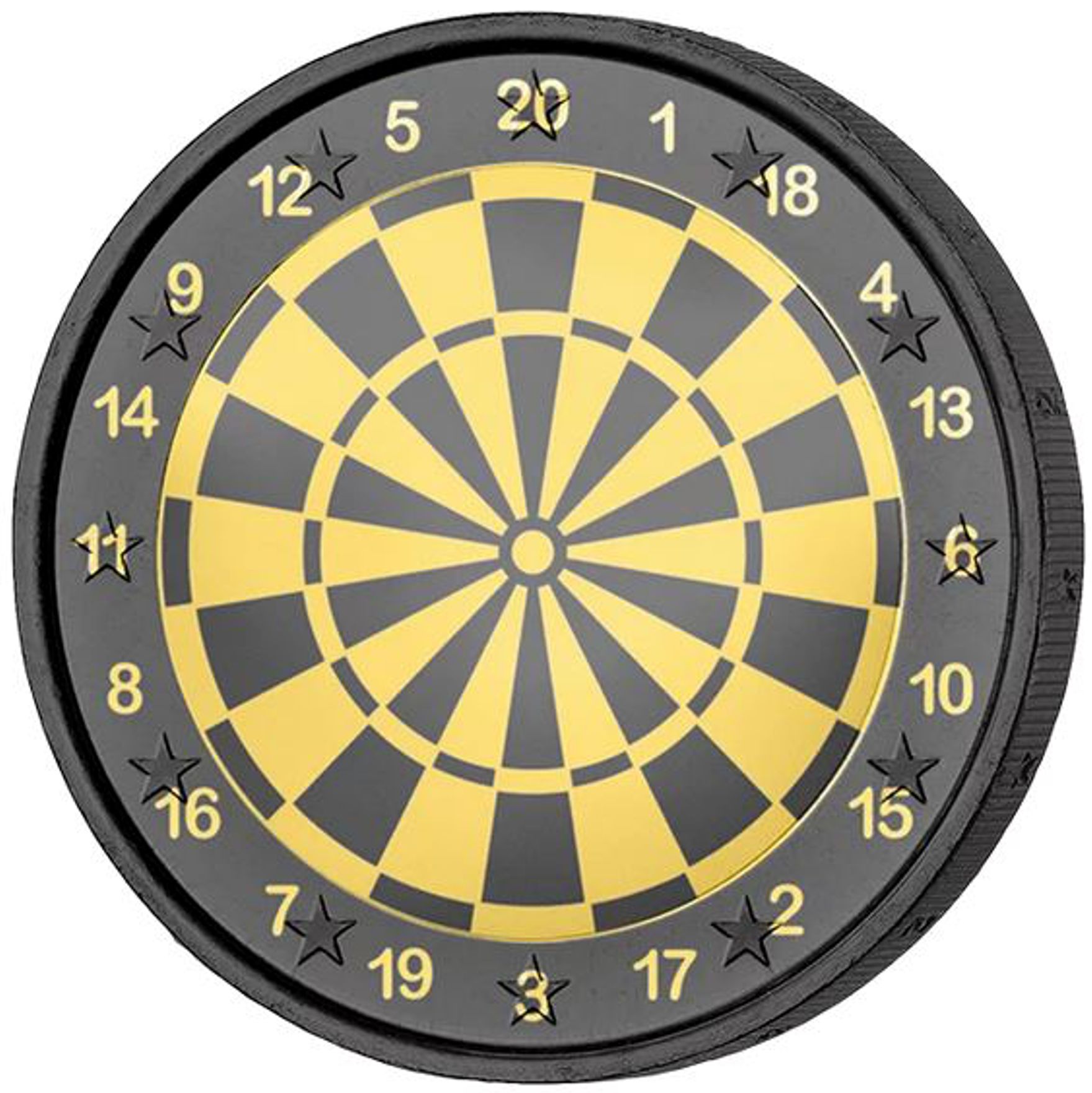 2 Euro Münze coloriert "Darts", Golden Enigma Edition, mit Gold und Ruthenium veredelt!