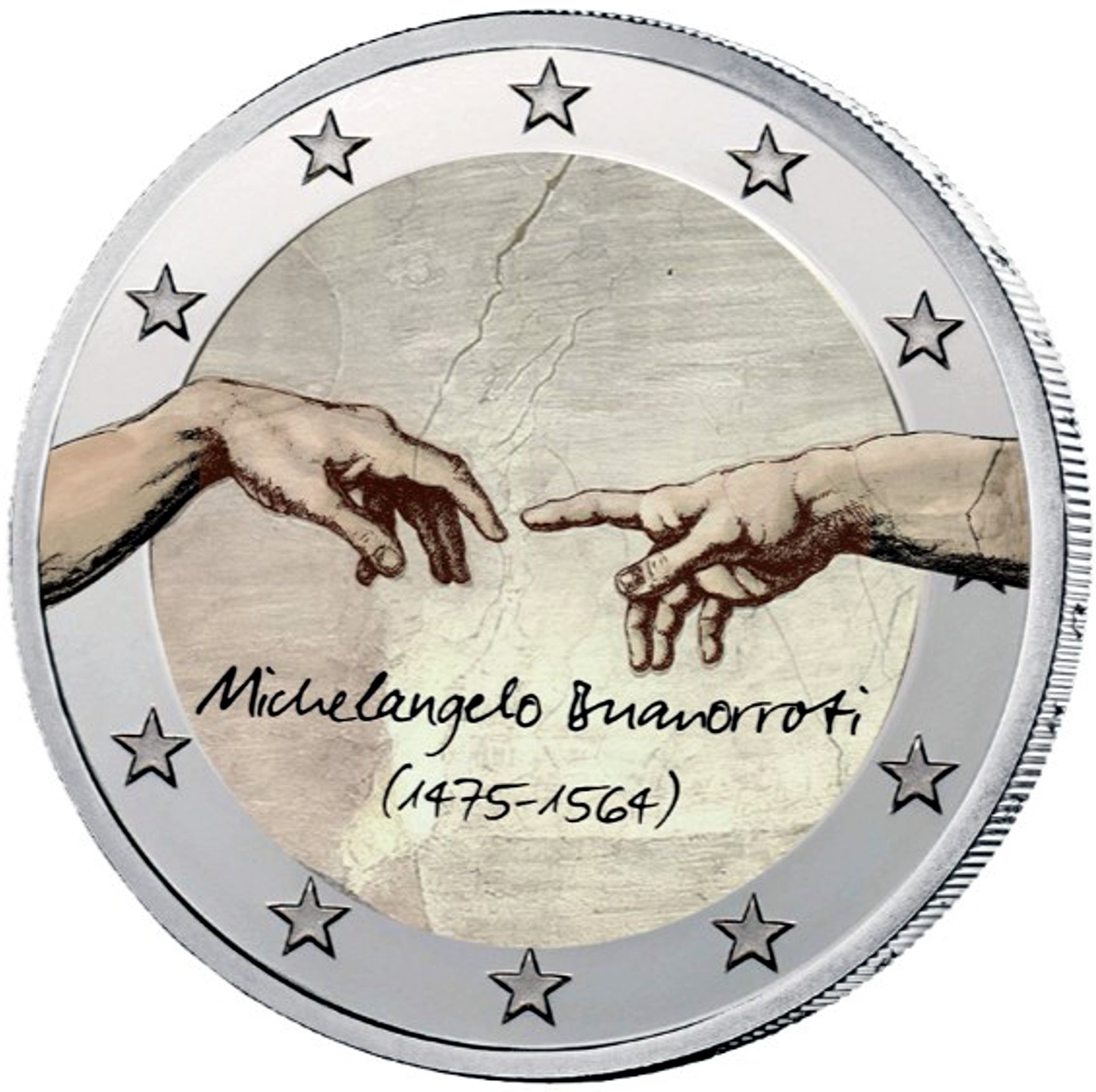 2 Euro Münze coloriert "Michelangelo"