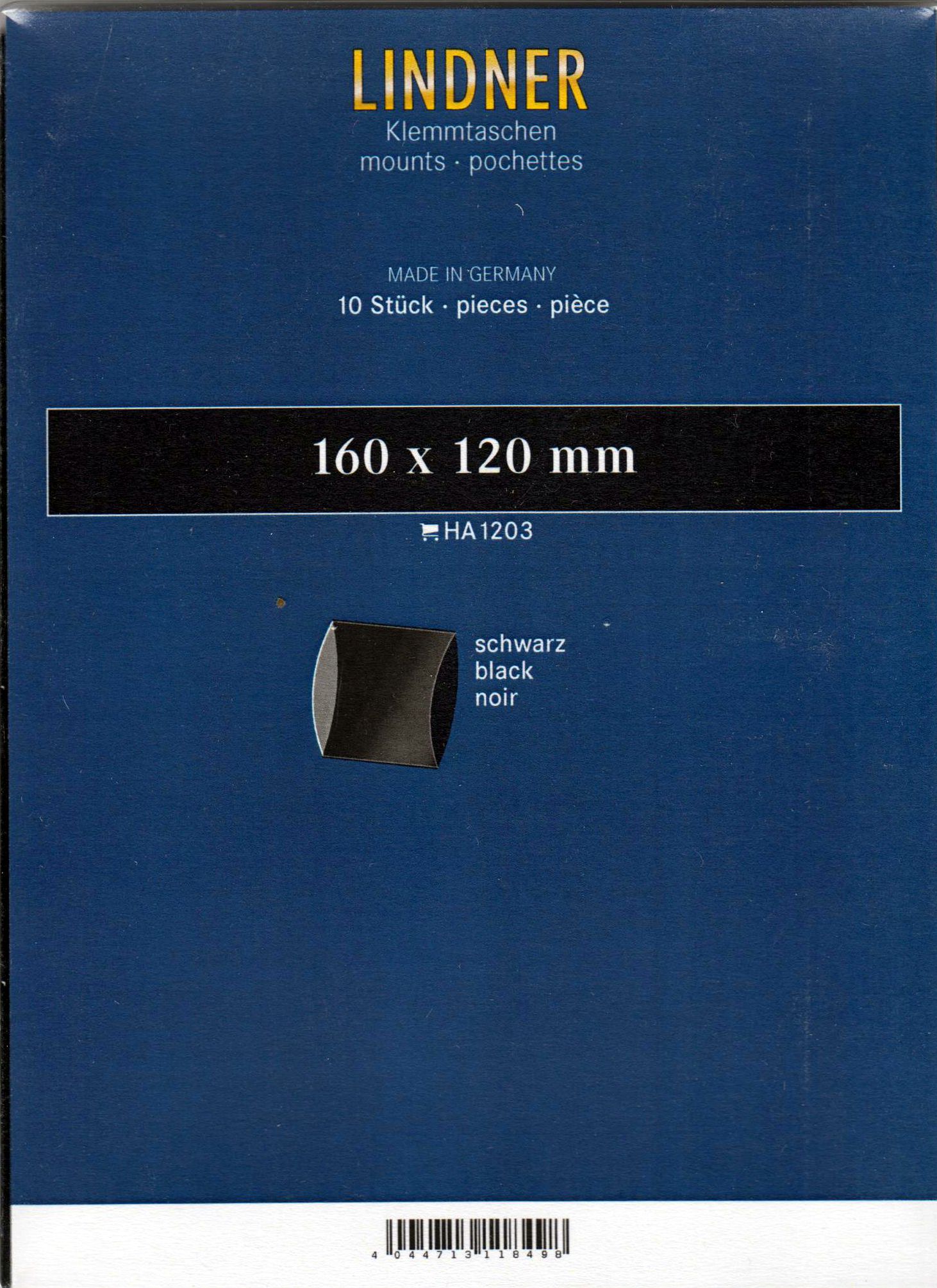 Lindner Klemmtaschen "Blockstreifen" HA1203, zu 10 Stück 160 x 120 mm, schwarz