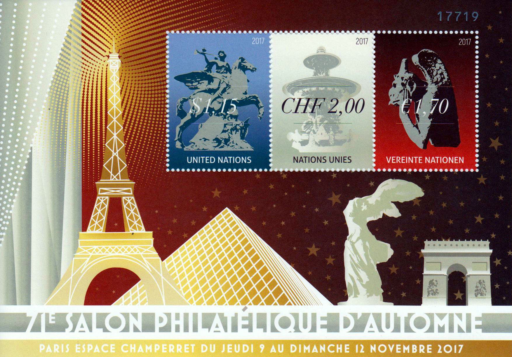 Block: Salon Philatelique, UNO Genf u. New York, Pferdestatue GA