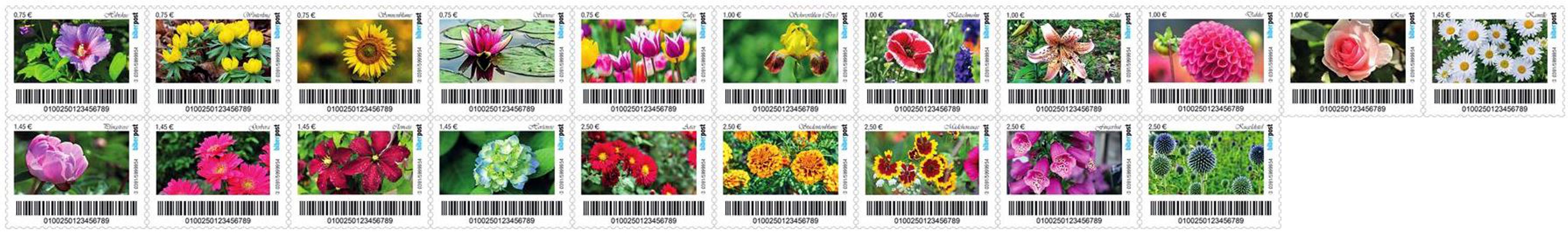 Blumengrüße 2022, sk aus Bogen, gestempelt