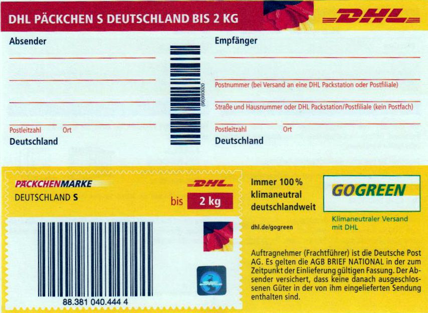 Päckchenmarke "S" Deutschland bis 2 kg, neu ab 2018, "S" steht für "small = klein"!, Hologramm