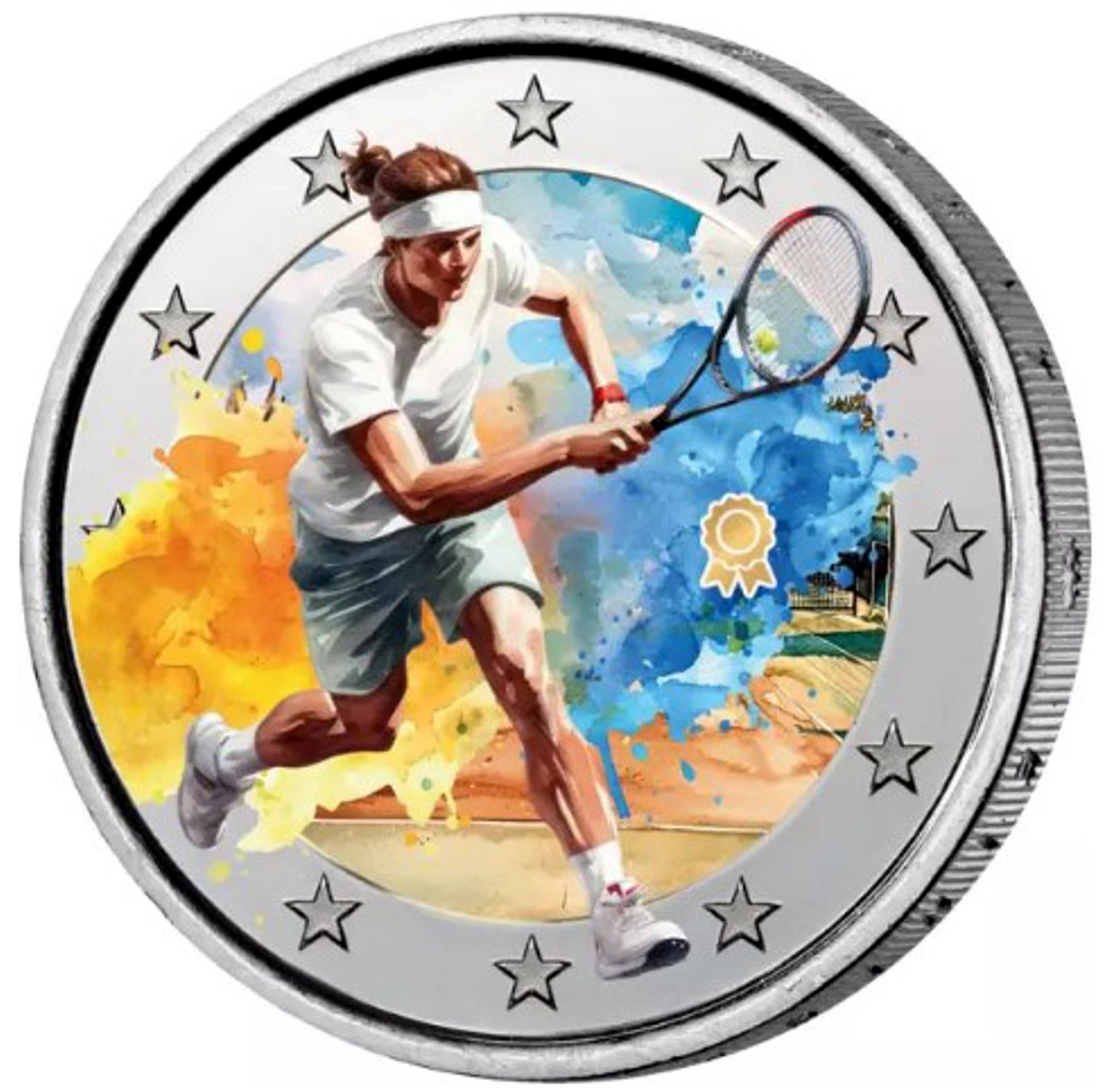 2 Euro Münze coloriert "Tennis" 2025