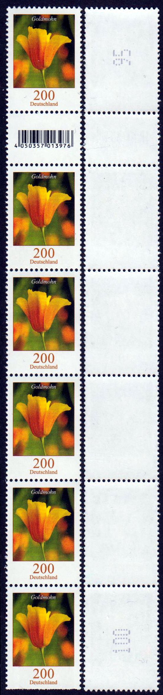 Dauer: Goldmohn 2017 6er Streifen Rollenübergang EAN Code 013976