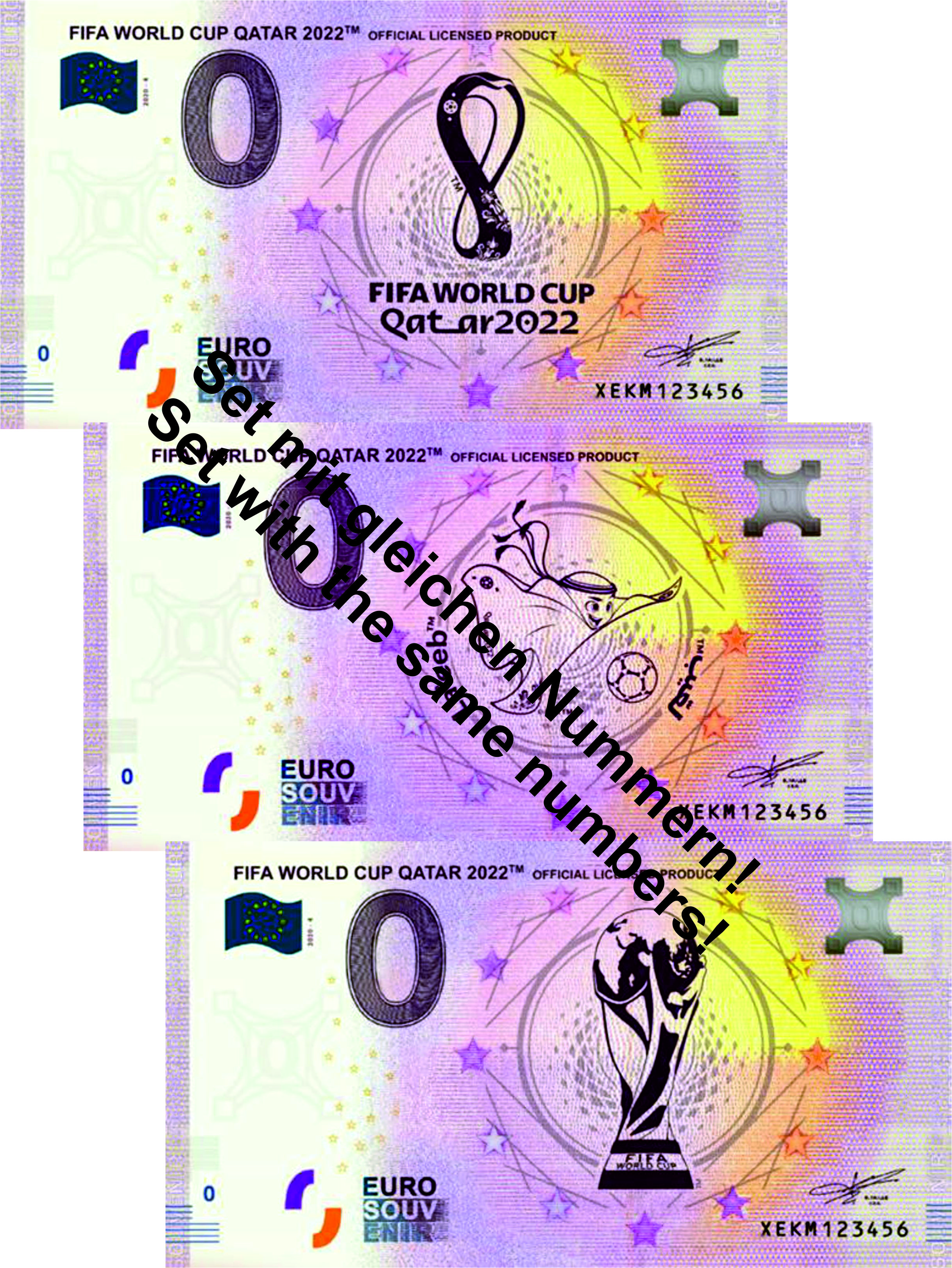 FIFA World Cup Qatar 2022 - offizielles SET - 3 Scheine - gleiche Nummern