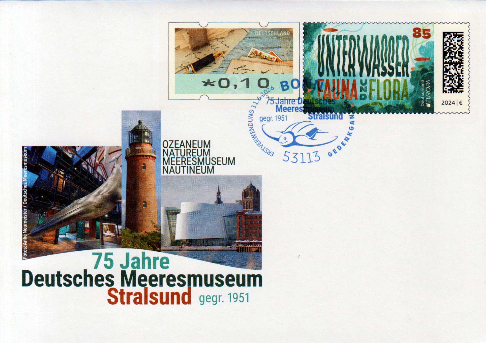 75 Jahre Deutsches Meeresmuseum Stralsund 2026, mit Erstverwendungsstempel