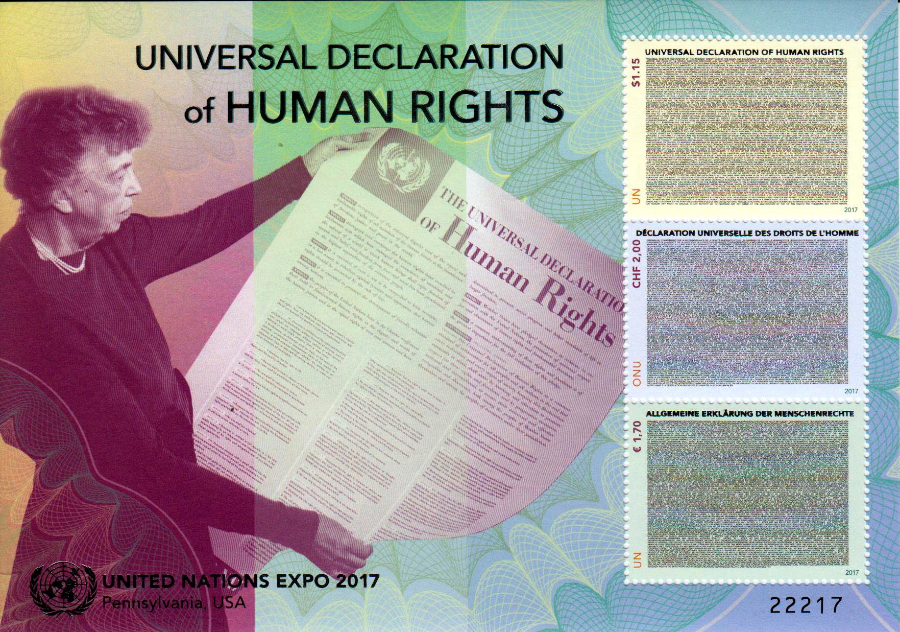 Block: Deklaration der Menschenrechte, Expo 2017, UNO Genf u. Wien GA