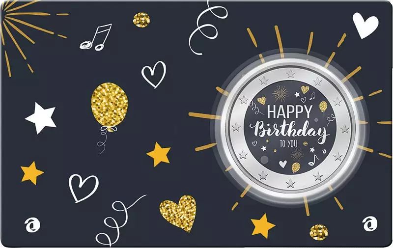 2 Euro Münze coloriert "Happy Birthday", inkl. Coin-Card, perfekt als Geschenk!