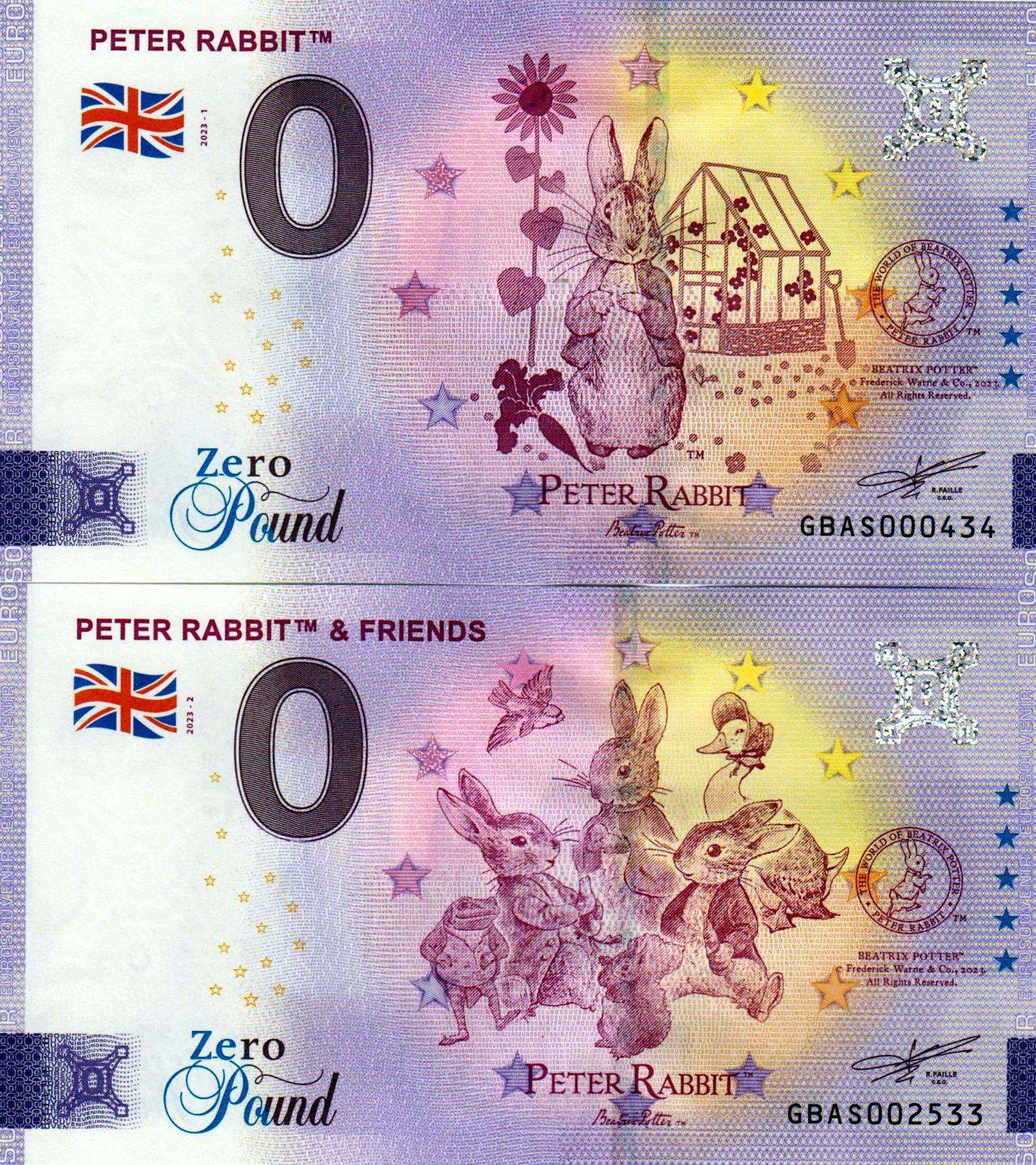 Peter Rabbit 2023-1 + 2023-2, im Folder zu je einem Schein!