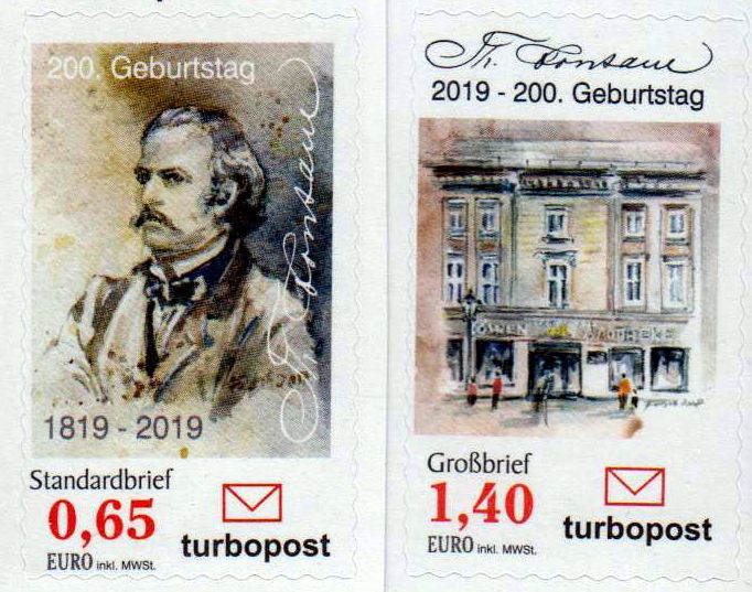 200. Geb.tag Theodor Fontane 2019, gestempelt