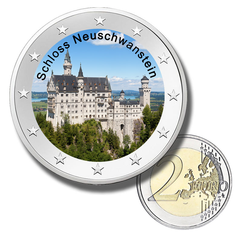 2 Euro Münze coloriert "Schloss Neuschwanstein"