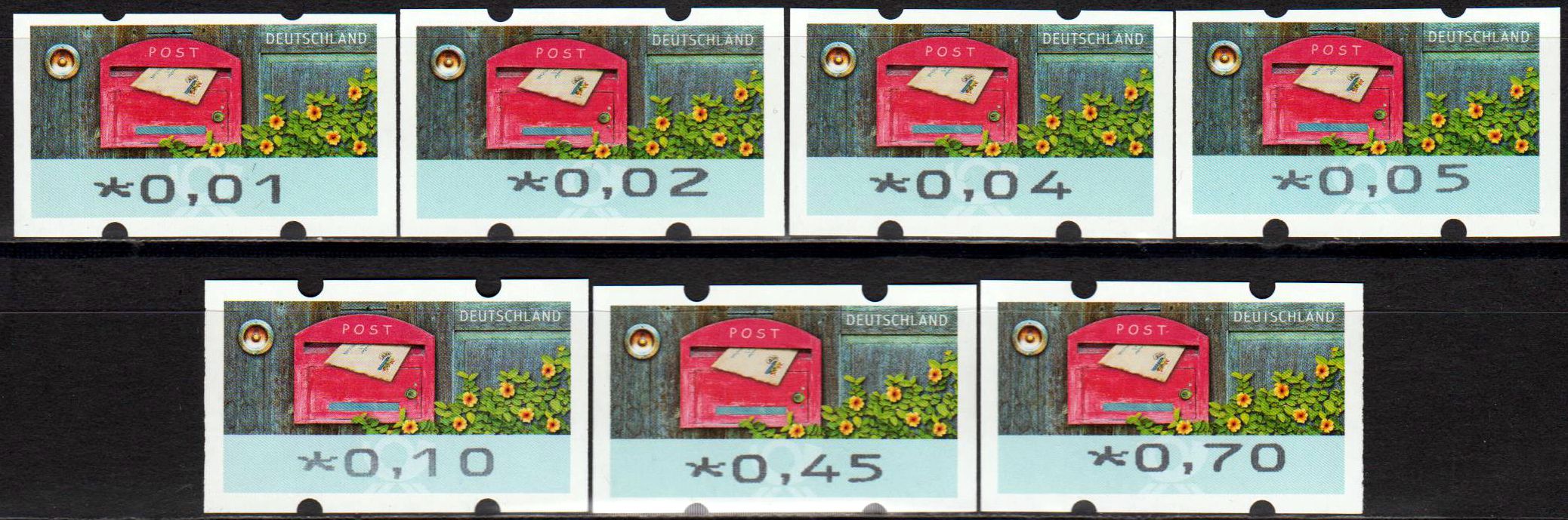 Briefe empfangen, Restwertesatz 2017, zu 1/2/4/5/10/45/70 Cent mit Nr.
