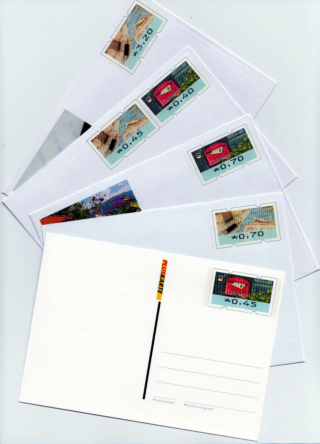 Set: Neue Automatenmarken 2017, Postkarte, Standard- u. Kompaktbrief, Einschreiben