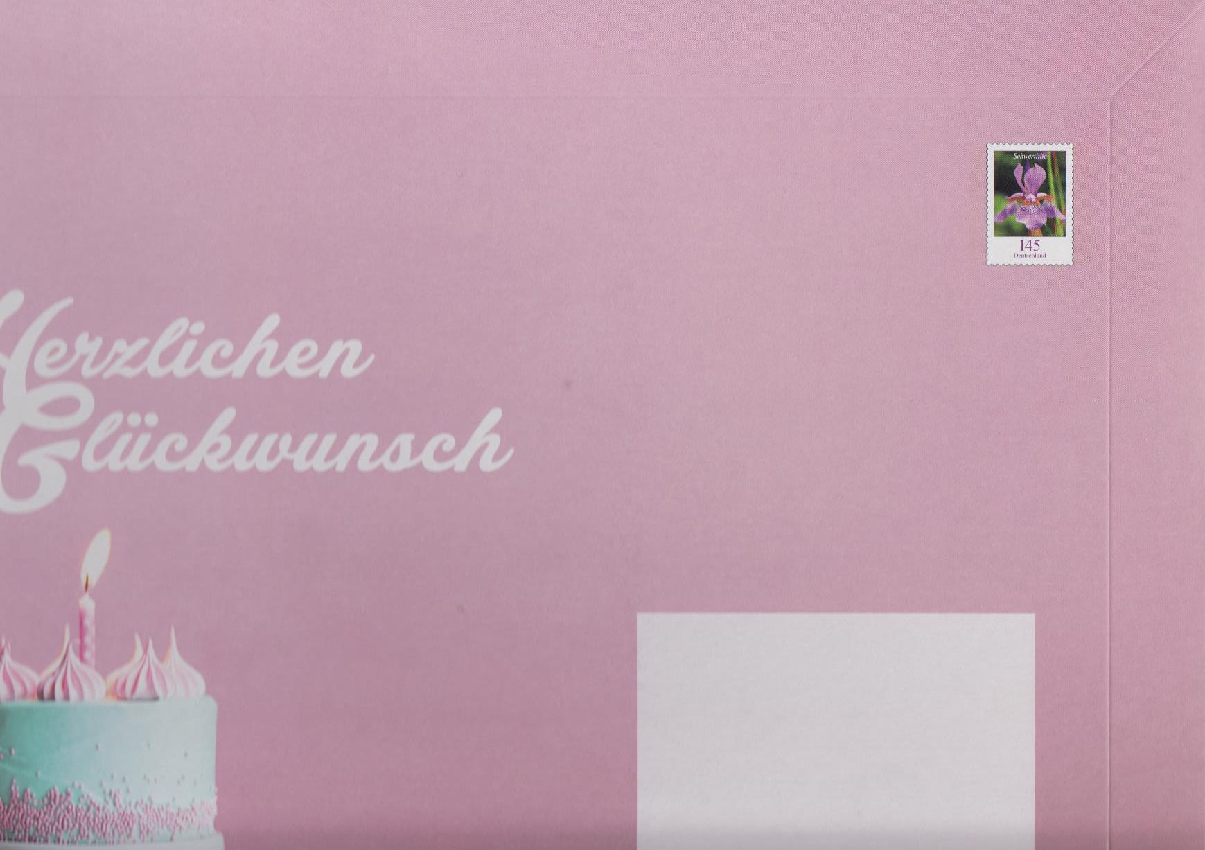 Warenpack L "Herzl. Glückwunsch", Kartonage mit 145 Ct Frankatur "Schwertlilie"