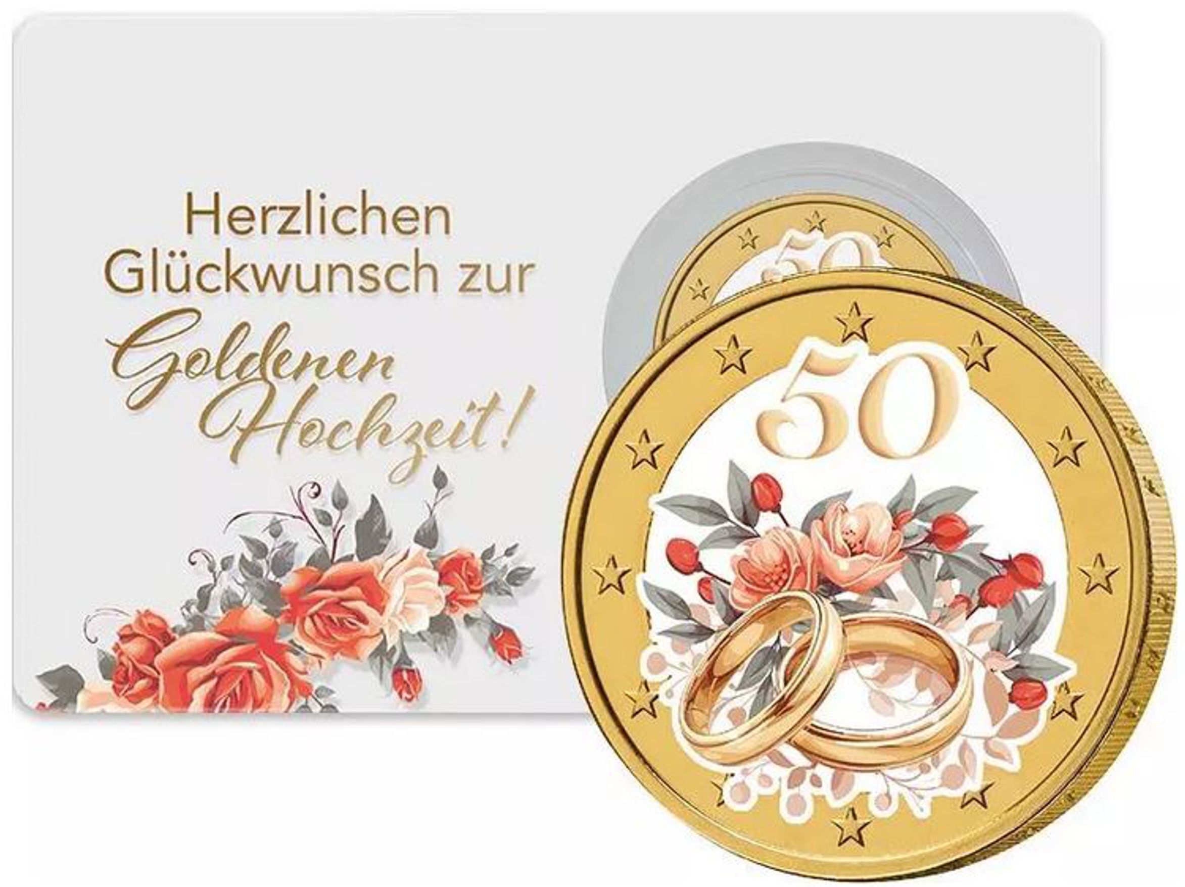 2 Euro Münze coloriert "Goldene Hochzeit", vergoldet inkl. hochwertiger Coin-Card!